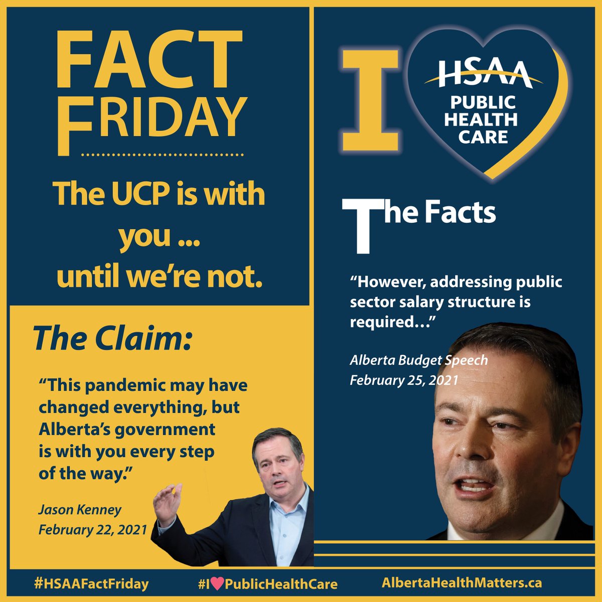 HSAAlberta's tweet photo. The #UCP is with you ... until we're not.
#IHeartPublicHeathCare #HSAA #abhealth #abpoli #ableg #HSAAFF #FactFriday https://t.co/cnIllPwCGR