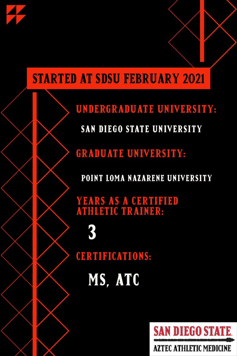 Please welcome Jessica Che to our Athletic Medicine staff! Jessica will be working with our Womens Track & Field and Cross Country teams. #aam #aztecathleticmedicine #nata1950 #nata #athletictraining #sportsmedicine #sandiego #goaztecs #sdsu #xc #trackandfield #womeninathletics