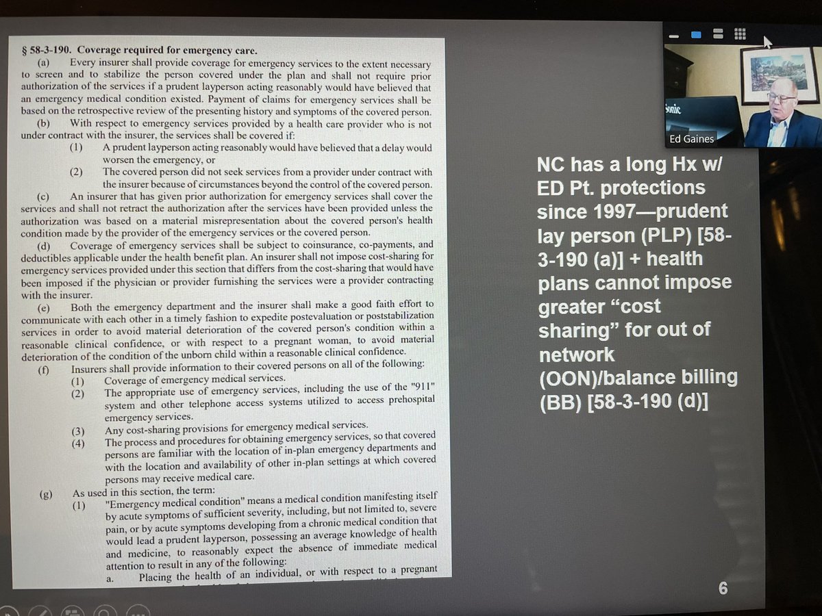 Discussing current challenges around coverage for #emergencycare in NC <a href="/EdGainesIII/">Ed Gaines</a> sharing during <a href="/NC_ACEP/">NCCEP</a> #MDS2021