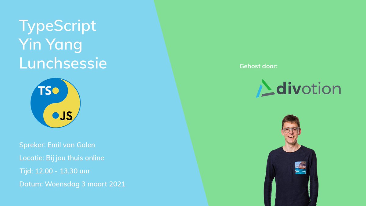 “#TypeScript is niets anders dan gewoon #JavaScript maar dan wel met de autogordel om”

<a href="/EmilVanGalen/">Emil van Galen</a> zal a.s. woensdag in de lunchsessie toelichten hoe de twee zich werkelijk verhouden tot elkaar met de Yin Yang analogie

Schijf je in: divotion.com/events/typescr… 

#meetup #frontend