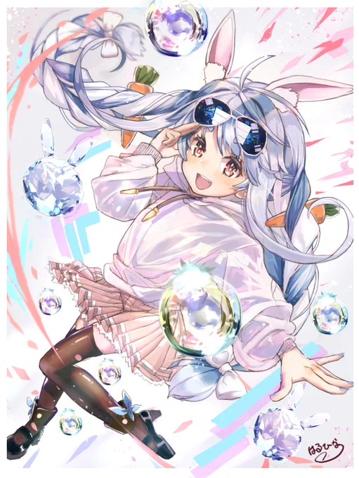 #ぺこらーと 
ペコちゃんのOPのサングラスかわいいとか私服姿見てみたいとか色々考えていたらこんな絵になりました。 