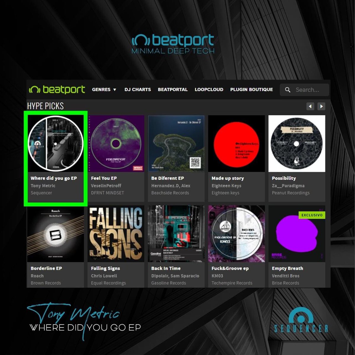 SequencerLabel's tweet image. 🚨 GRANDES NOTICIAS🚨
Nuevamente Beatport destacando en sus Hype Picks a Sequencer Label con nuestro mas reciente lanzamiento 🚀  de esta semana 🔥

🎙 Tony Metric - Where did you go "EP" 💽

Obtén tu copia en Beatport aquí 👇
beatport.com/release/where-…