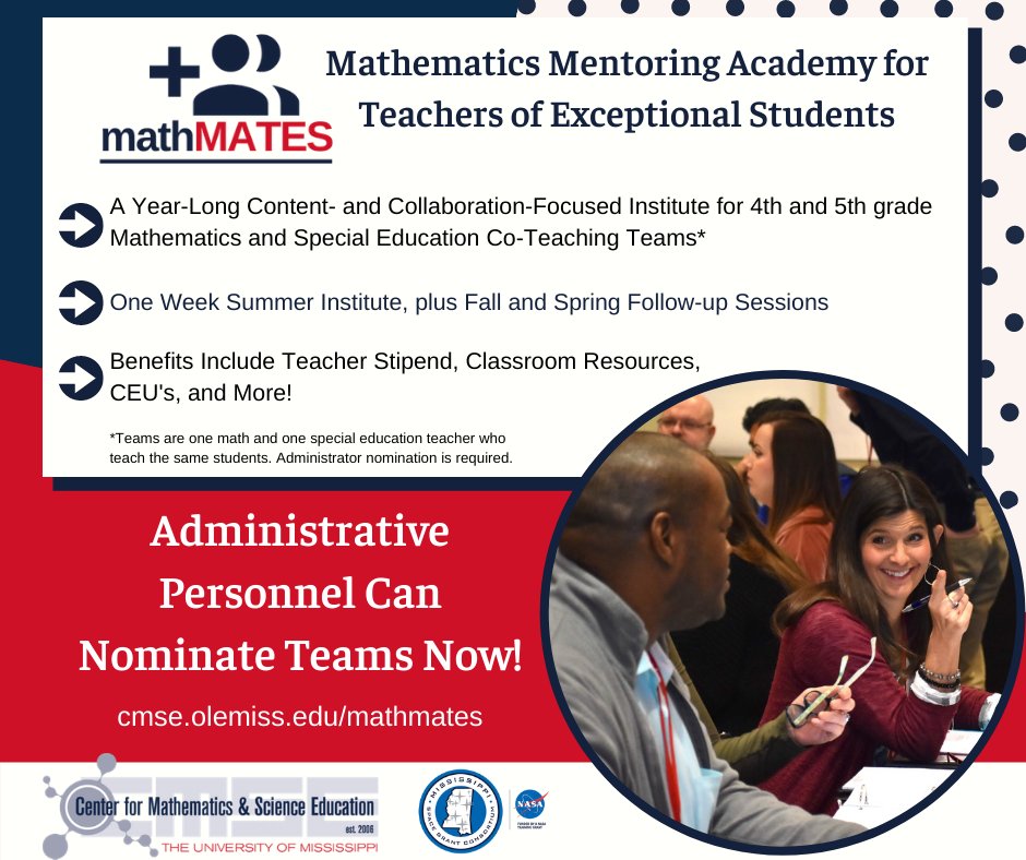 UMCMSE's tweet photo. Administrators: Nominate your teachers to participate in MathMATES! The deadline for nominations is March 31, 2021.
https://t.co/EoefGiM4qr https://t.co/7UsBbeJC4X