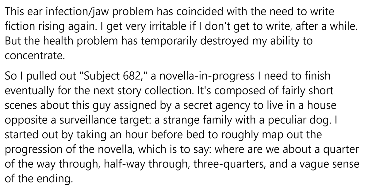 jeffvandermeer's tweet photo. Writing process: Just in case some part of this, which is really about how do you deal with fragmentation and stress and write, might be adaptable or of use. It's also fine to forgive yourself for not writing. Also, it's fine to write out of order and in snippets u assemble later https://t.co/dhhtlhGGNd