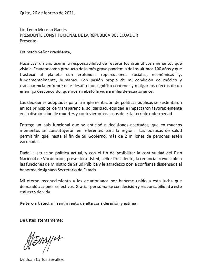 teleamazonasec's tweet photo. #URGENTE  | En este momento: Renuncia el ministro de Salud @DrJuanCZevallos . https://t.co/402lJSaqFh