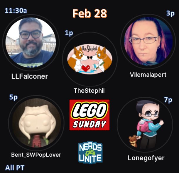 Here’s the full line up! Clear your schedule. 
#legosunday #twitch