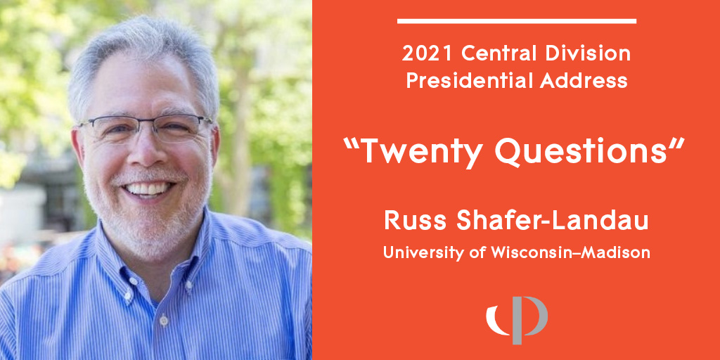 American Philosophical Association (@apaphilosophy) on Twitter photo Happening today at 5:20 p.m. Central Time: Prof. Russ Shafer-Landau of <a href="/UWMadison/">UW–Madison</a> to deliver the <a href="/APA_Central/">APA Central Division</a> Presidential Address. #APACentral21 apacentral21.secure-platform.com/a/gallery/roun… Happening today at 5:20 p.m. Central Time: Prof. Russ Shafer-Landau of <a href="/UWMadison/">UW–Madison</a> to deliver the <a href="/APA_Central/">APA Central Division</a> Presidential Address. #APACentral21 apacentral21.secure-platform.com/a/gallery/roun…