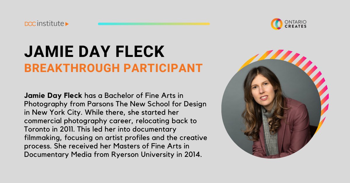 DOC_Institute's tweet photo. Please meet the third participant in DOC Institute's 2021 Breakthrough program, @jamiedayfleck 🤗🎉welcome to the program! 👏 Weekly sessions with mentors from the documentary industry begin next week and we can't wait to see how the participants' pitches change over time!🎬 https://t.co/7aW5N6WaTg