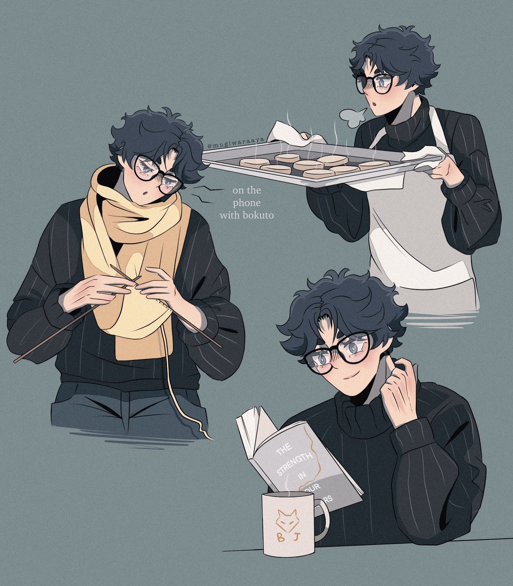 glasses scarf 1boy male focus black hair yellow scarf solo  illustration images