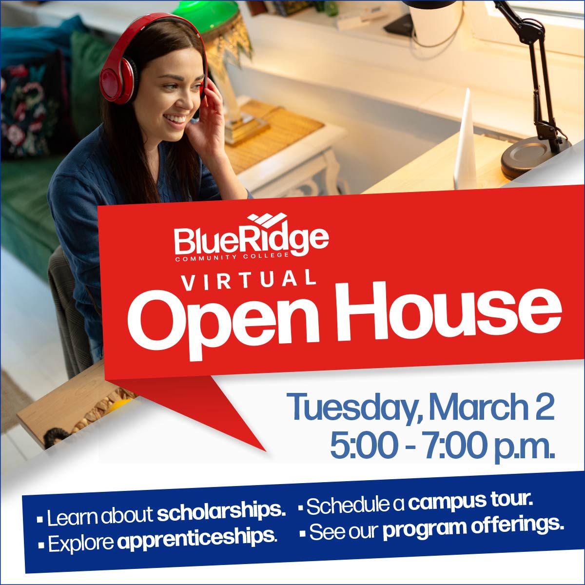 BlueRidgeCC's tweet image. Blue Ridge’s upcoming Virtual Open House will feature Zoom sessions every 15 minutes, allowing you to attend multiple presentations throughout the night to see which programs you’d like most!
You can learn more and register at ow.ly/3r4b50DwM5X. 
#OpenHouse #CollegePrograms