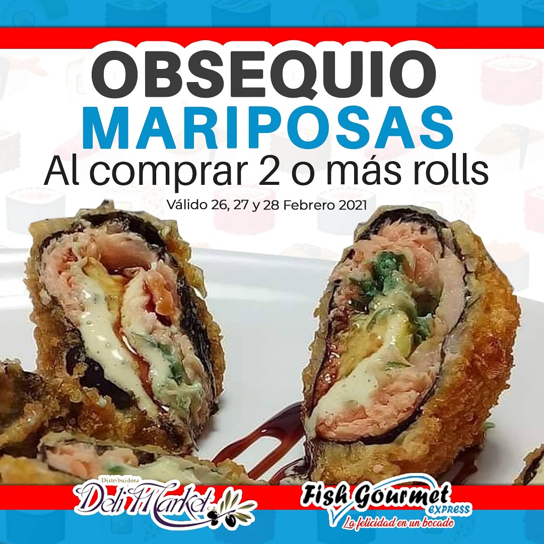 FishGourmet's tweet photo. ¡𝗖𝗢𝗠𝗘𝗡𝗭𝗔𝗠𝗢𝗦 𝗘𝗟 𝗙𝗜𝗡 𝗗𝗘 𝗦𝗘𝗠𝗔𝗡𝗔 𝗖𝗢𝗡 𝗧𝗢𝗗𝗢! 😃🎉

Al comprar 2 o más rolls, te obsequiamos unas deliciosas Mariposas de Salmón o Róbalo. 🤤

 ⚠️Pero como lo bueno dura poco, sólo estará disponible 26,27 y 28 febrero 2021. @fishgourmet @ddelimarket https://t.co/knOc8WGbCg
