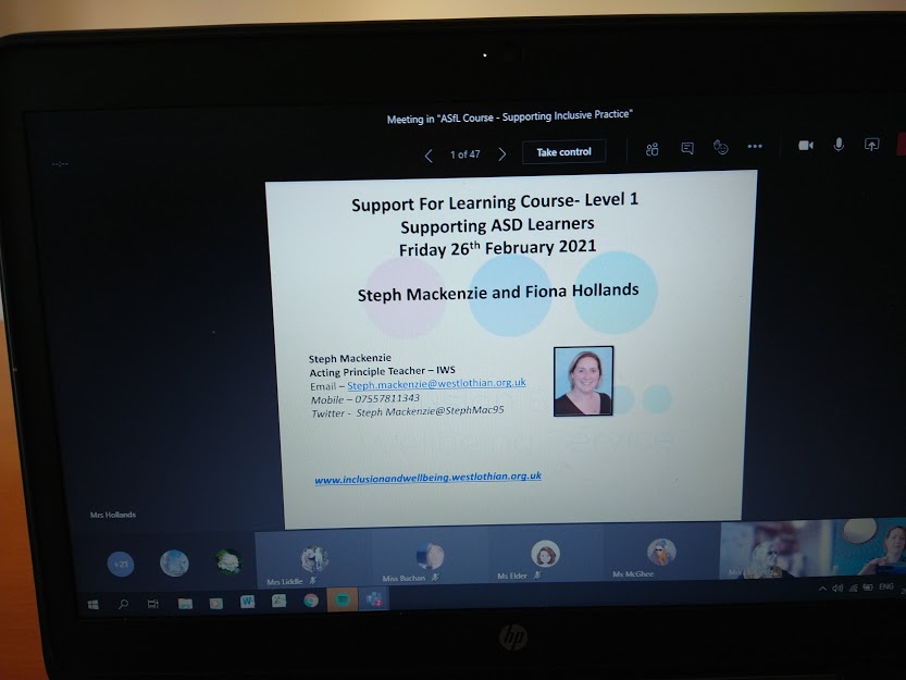 StephMack95's tweet photo. I really enjoyed presenting to the West Lothian Support For Learning Course - Level 1 on Supporting ASD Learners with @FionaHollands.  Thanks for a great session. @IwsEit @IWS_Secondary @LoveWestLothian #IWSCLPL https://t.co/fKCylo1dC9
