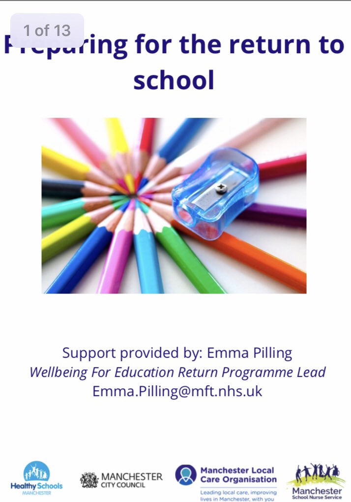 mcrhealthysch's tweet photo. Following yesterday’s training session all schools have been sent a ‘Preparing for the transition back to school’ support pack. Schools will receive the recording, transition activities, return to school wellbeing assemblies, parent guidance and lots of recovery guidance! 📚💙 https://t.co/kQ4TTaM3Vf
