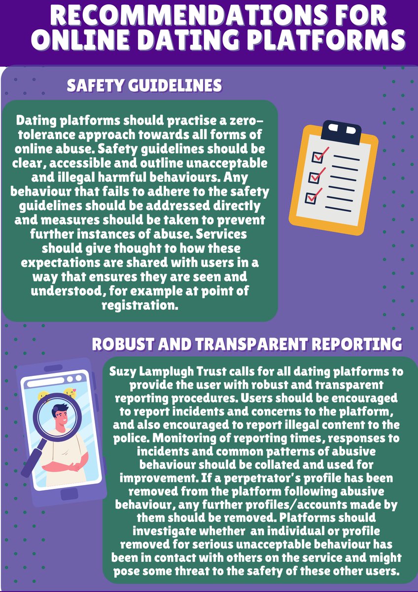 live_life_safe's tweet photo. What responsibilities should online dating platforms have towards their users? Here are some recommendations from the Suzy Lamplugh Trust #DateSafely https://t.co/7l3znEjim7