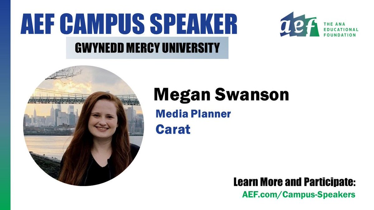 AEFNYC's tweet photo. Megan Swanson of @Carat_USA will virtually speak with students from @GMercyU about media planning today. #LearnWithAEF https://t.co/zeacAaiUYg