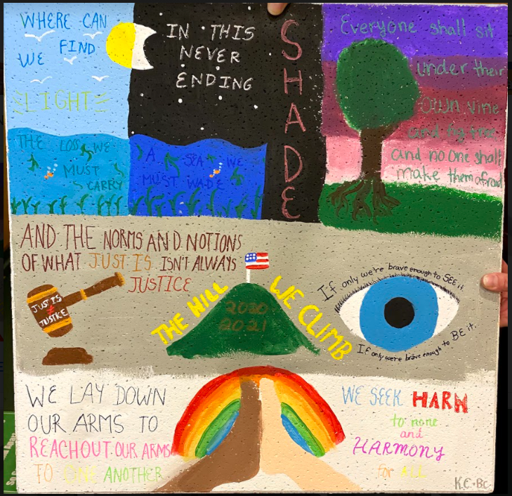 Check out this beautifully painted ceiling tile by 8th grader Kam Cruz inspired by National Youth Poet Laureate Amanda Gorman #amandagorman #studentcreated #weareandover