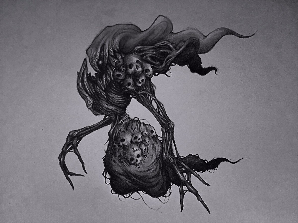 monochrome greyscale monster no humans grey background solo eldritch abomination  illustration images