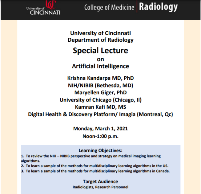avitiabio's tweet photo. @KKafi will be discussing #imagia's experience in accelerating collaborative research via an #AI infrastructure and #digitalhealth framework, in a Special Lecture on AI hosted by the University of Cincinnati College of Medicine
#AI #aihealth #radiologists #dhdp @FrankRybicki https://t.co/d67XgGwUWW
