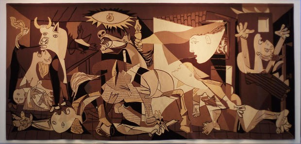 scowex's tweet photo. Saddened that Picasso’s #Guernica is being removed from outside UNSC. When international meetings so often engage in abstract accounting of violence, this monumental, vivid, &amp; chaotic masterpiece serves as a transcendent reminder of the fundamental horror of war (1/2) https://t.co/PRzh4UCo6T