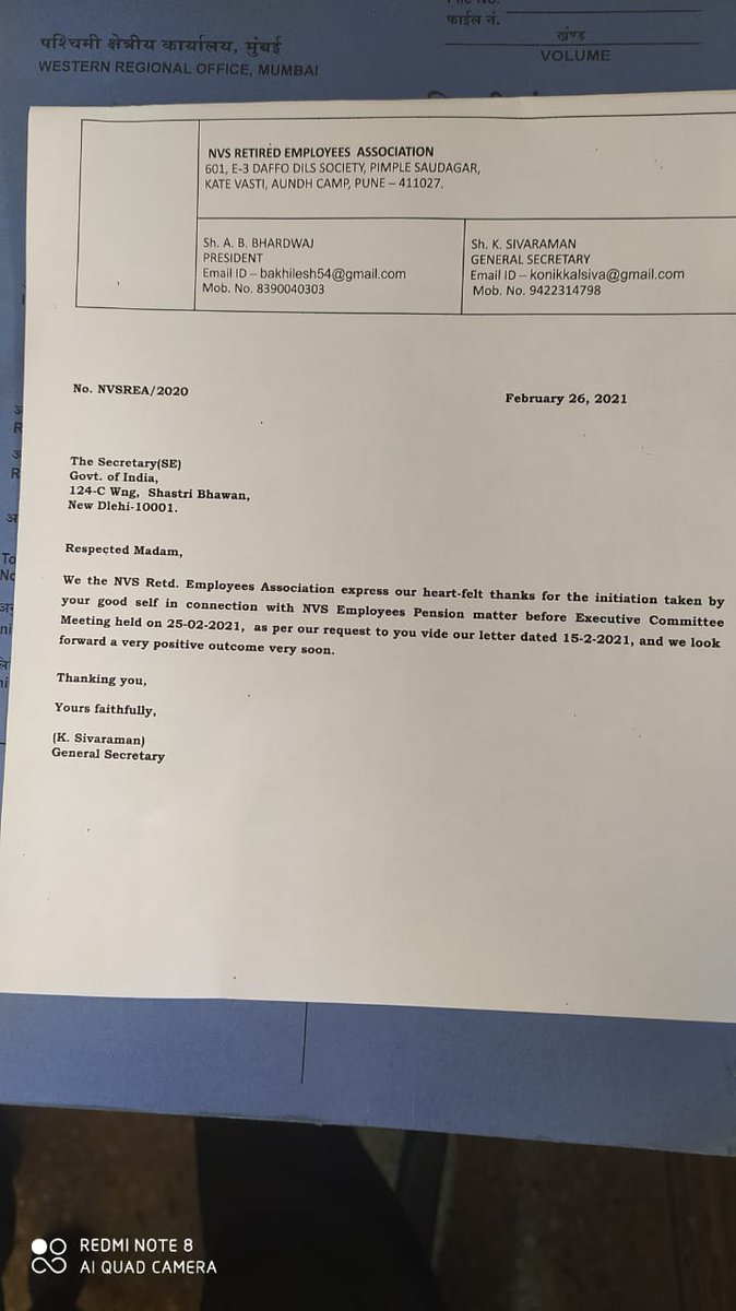 ccspension4Rjnv's tweet photo. Letter to honourable @DrRPNishank  from NVSREA @KonikkalS @ramanshekhar007 @manojbarua2001 
#CCSPENSION4rjnvstaff https://t.co/YPme7itAW6