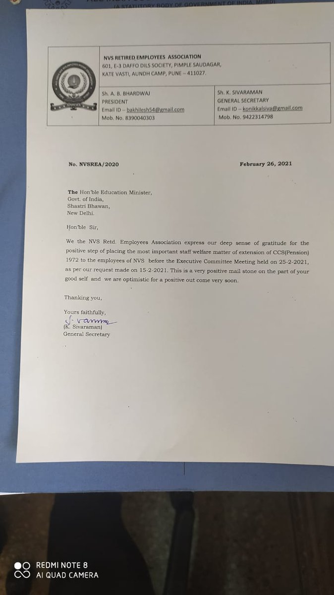ccspension4Rjnv's tweet photo. Letter to honourable @DrRPNishank  from NVSREA @KonikkalS @ramanshekhar007 @manojbarua2001 
#CCSPENSION4rjnvstaff https://t.co/YPme7itAW6