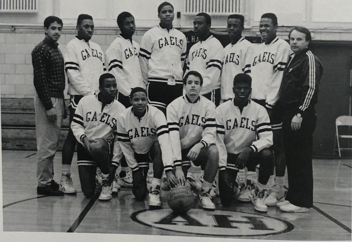 Flashback Friday: The year was 1988, Coach John Carey records his 200th WIN! Back Row L/R Mgr. Frank Rodriguez, David Flowers, Leonard Williams, Shawnelle Scott, Arthur Anderson, Alex Willis, Front Row L/R: Jamal Johnson, Reggie Hunt, Jamie Morella, Garland Chambers <a href="/AHHoops1909/">All Hallows Basketball</a>
