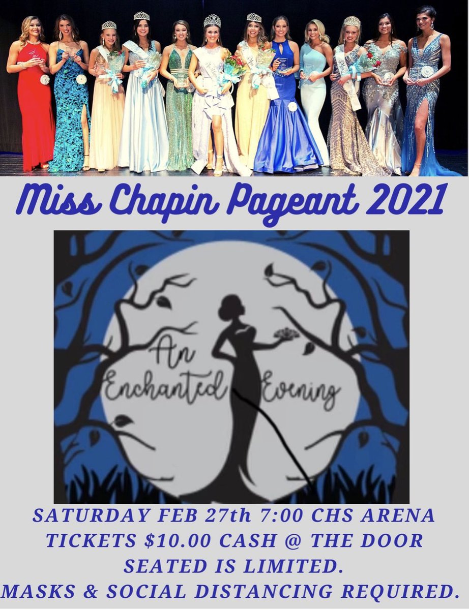 We can’t wait to host the 2021 Miss Chapin Pageant! Hope to see you Saturday Night!