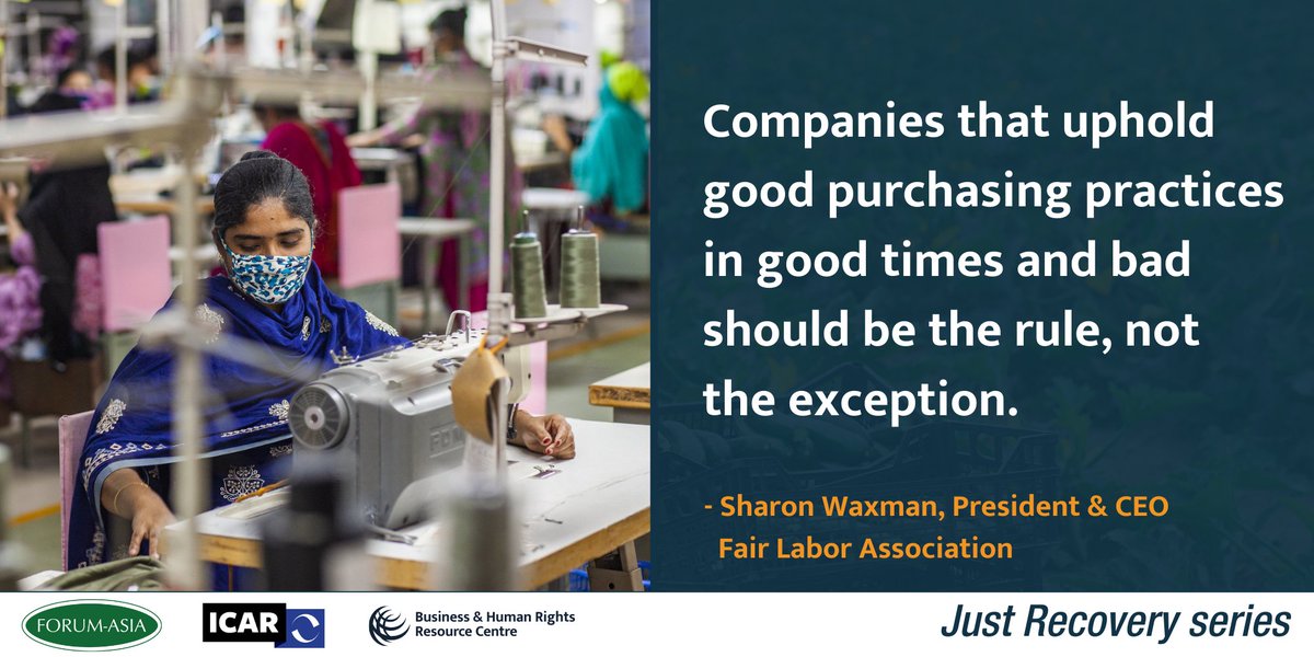 BHRCmedia's tweet image. &quot;If there is one clear lesson from the #COVID19 crisis, it is this: a meaningful commitment to responsible #PurchasingPractices must be central in any conversation about #BizHumanRights.&quot;

Sharan Waxman, @FairLaborAssoc on just recovery from the pandemic 👉bit.ly/2ZQClYn