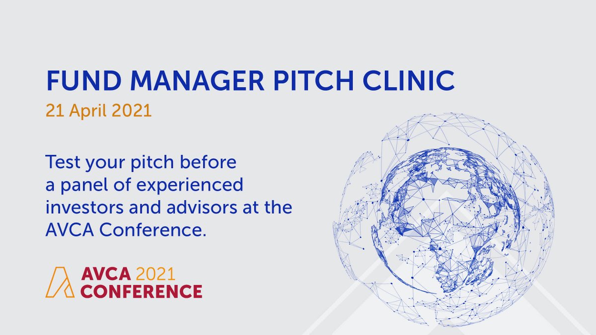 Are you fundraising or thinking of fundraising this year? Sign up for the Fund Manager Pitch Clinic at #AVCA2021 and test your pitch before our panel of experienced investors.

Aimed at first-time fund managers and GPs actively fundraising.
👉 avcaconference.com/ticket-informa…