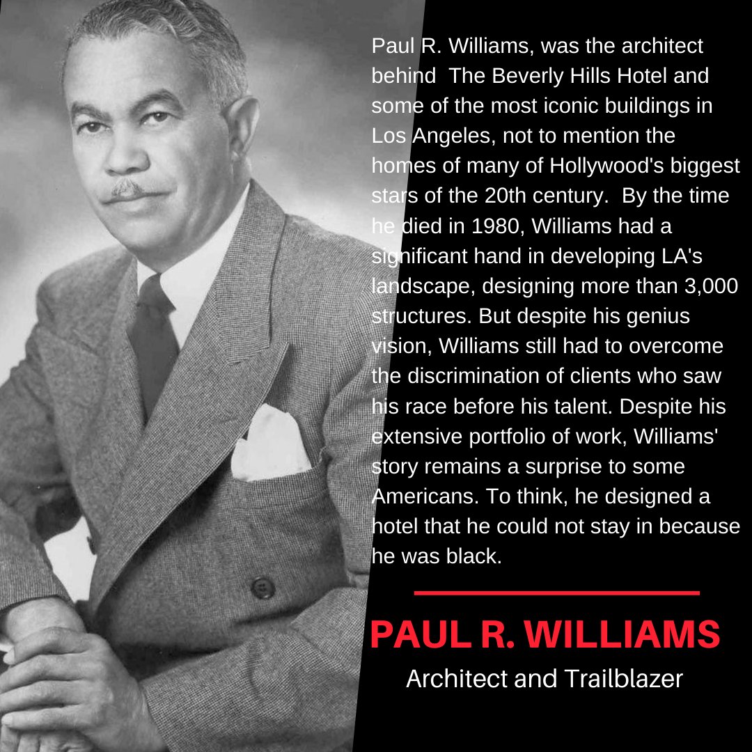 KoutureTees's tweet photo. Paul R. Williams shaped Los Angeles.  He designed the homes of numerous celebrities, as well as churches, hospitals, schools, and other public forums in and around LA.  #BlackHistory #BlackArchitects #Trailblazer #LosAngelesArchitecture https://t.co/H34ILEgYaS