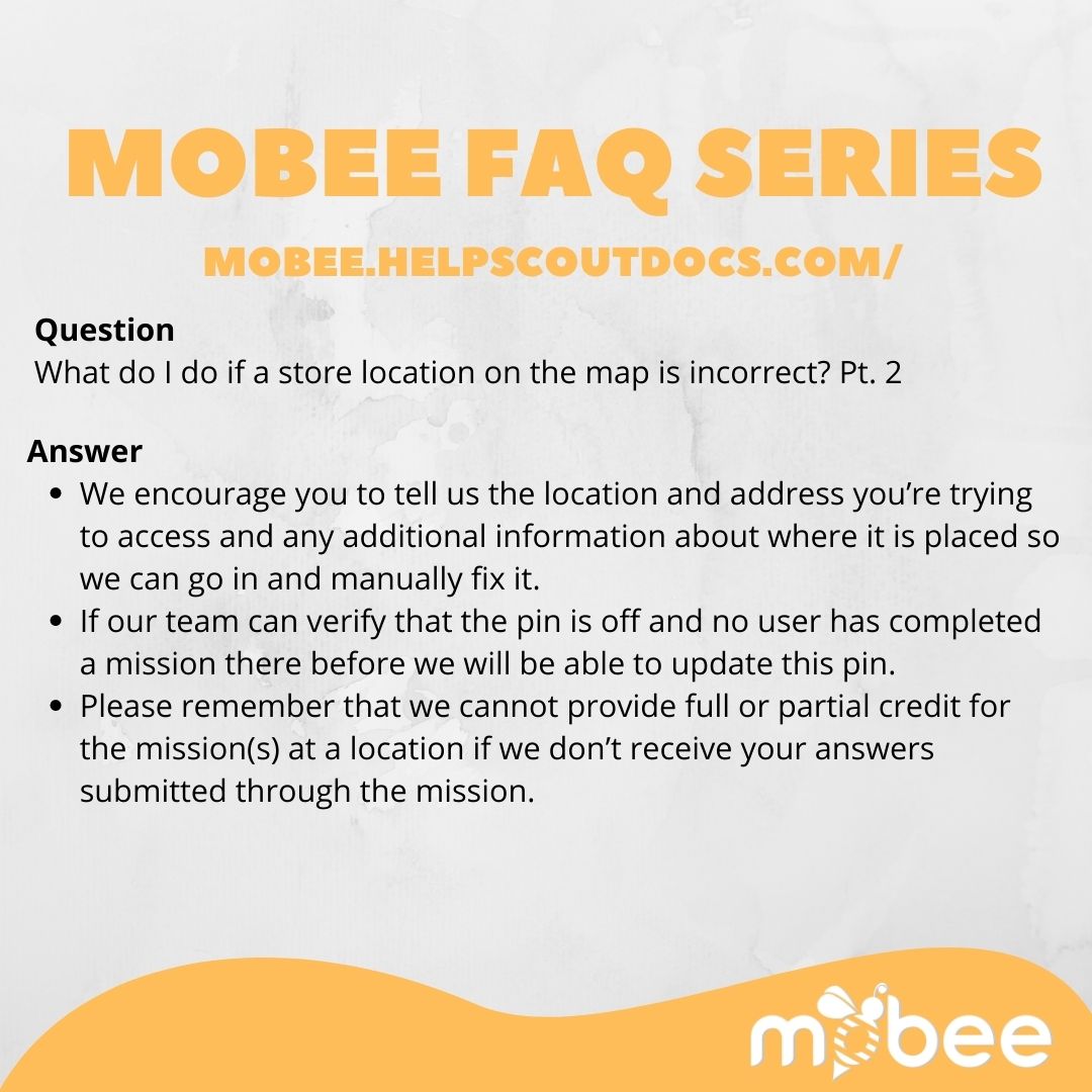 mobeeapp's tweet photo. Here's what to do if you find incorrect store locations. 
  
#mobeeapp #earnrewards #makemoney #mysteryshopping #secretshopping #earngiftcards #mobeeappfaq https://t.co/mKsKZ18bZj