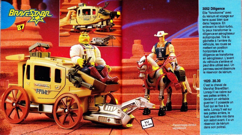 Killer Toys on X: BraveStarr Stratocoach and action figures from a 1987  French Mattel catalogue.  / X