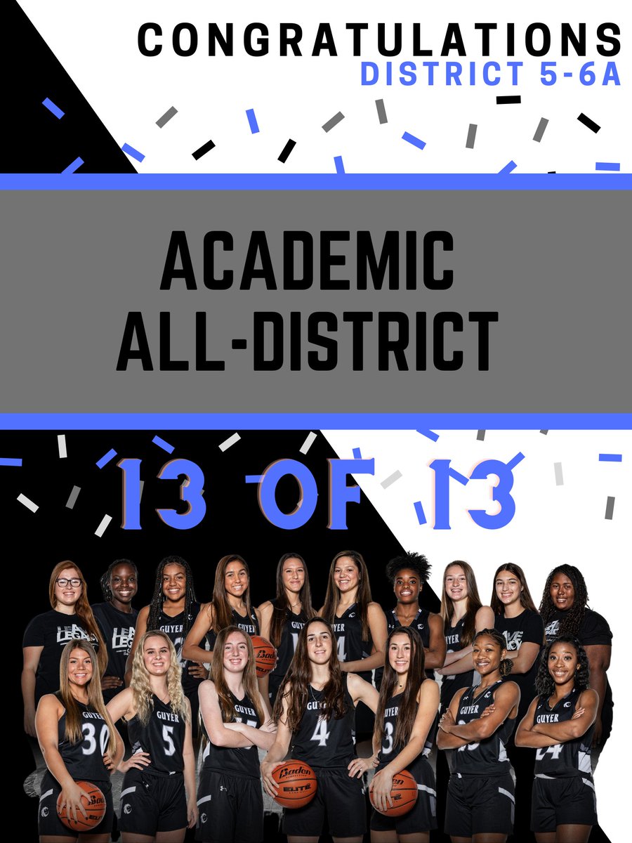 DentonGuyerGBB's tweet photo. We had a goal for all of our student-athletes to make Academic All-District and these ladies delivered. 13 out of 13! We've always put STUDENT first and these girls strive to do that every day. We are SO PROUD of YOU! #MoreThanABallHer #WinningInTheClassroomWinningOnTheCourt https://t.co/k1HR1NtIOH