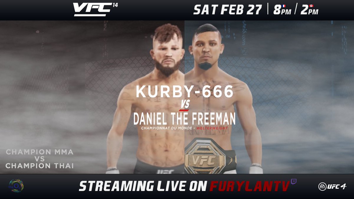 FuryVS_'s tweet photo. #VFC14 - MAIN EVENT !!! #UFC4 🥊🛑
LIVE: https://t.co/E5uBCHNcQX
_
KURBY-666 (1st) 🇫🇷 | 7-4 (6 par KO) & Champ BoxeThaï
🆚
DanielTheFreeMan (c)🇧🇪🇦🇲| 5-1 (2 par ko)
_
Les votes sont lancés sur Discord.
https://t.co/TidpBNNprt
@EASPORTSUFC @esports_fight @FightSessions https://t.co/9Xkj0jJoRi