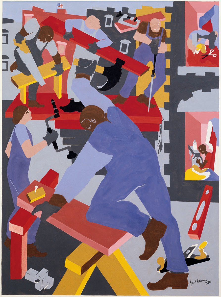In honor of #BlackHistoryMonth we're sharing this work in our collection by Jacob Lawrence, who was inspired by the everyday life of black communities & families. 🎨: 'Builders,' 1980; Gift of WA Art Consortium through Safeco Ins., member of Liberty Mutual #SmithsonianBHM