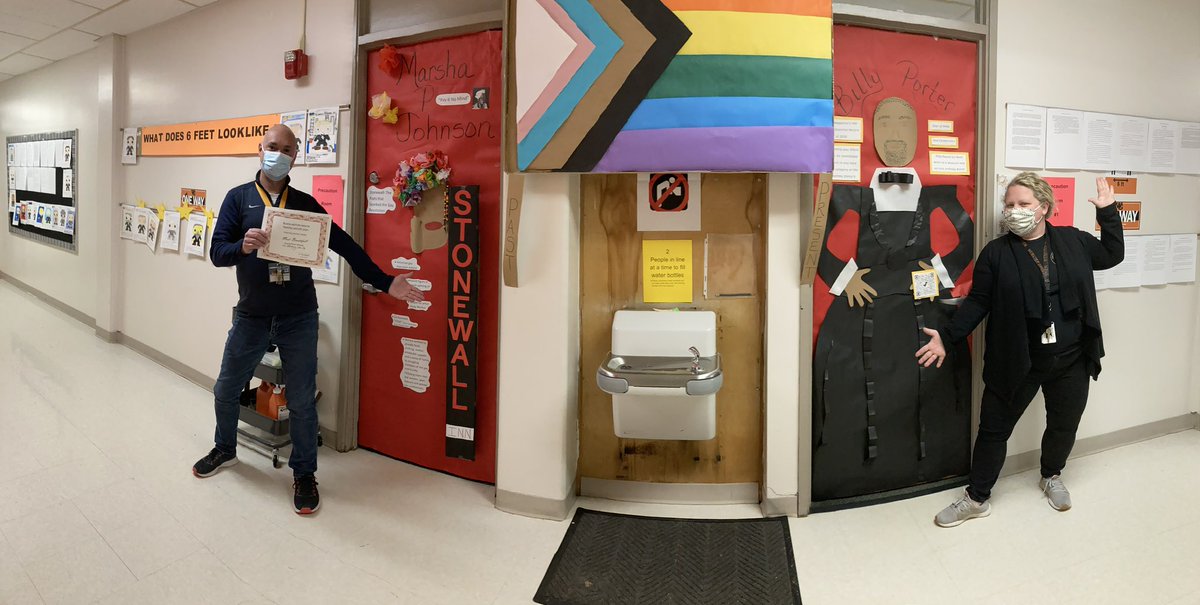 ccoxteach's tweet photo. We had so much fun making our #BHM door decorations! Meet Marsha P Johnson and @theebillyporter The past and present of the black LQBTQ community! https://t.co/zunWZFeoED