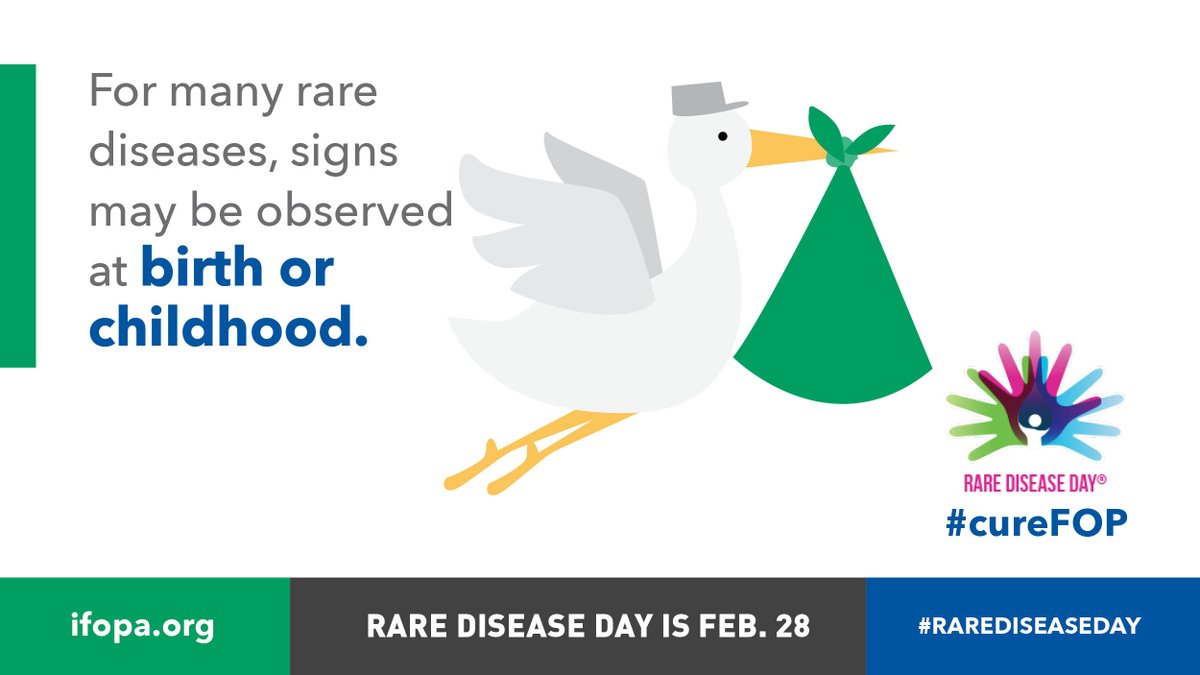 Most people with FOP are born with a tell-tale sign of the disease - two bent big toes - so children should be able to be diagnosed at birth. Work is underway to increase awareness of FOP among health care professionals, especially pediatric providers. #cureFOP #RareDiseaseDay