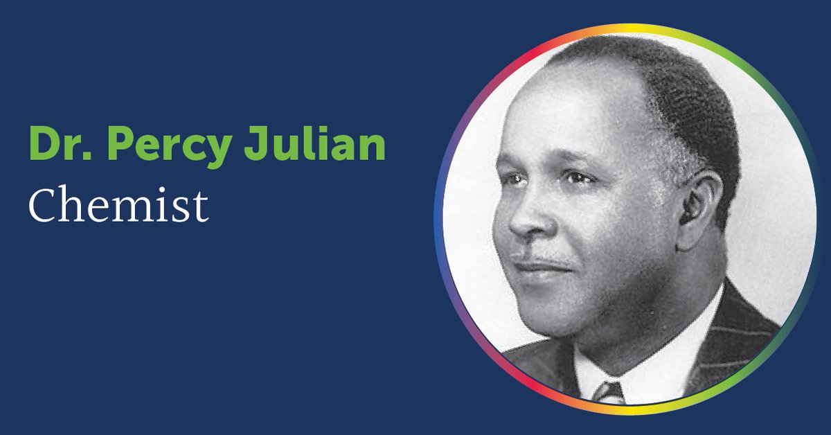 Sciencenter's tweet photo. Fri. Highlight: Dr. Percy Julian was an incredible Chemist. He helped create synthetic physostigmine, which was used to treat glaucoma, figured out uses for chemicals in soybeans, determined a way to convert stigmasterol into progesterone, created synthetic cortisone, &amp; much more https://t.co/12017B9l4D
