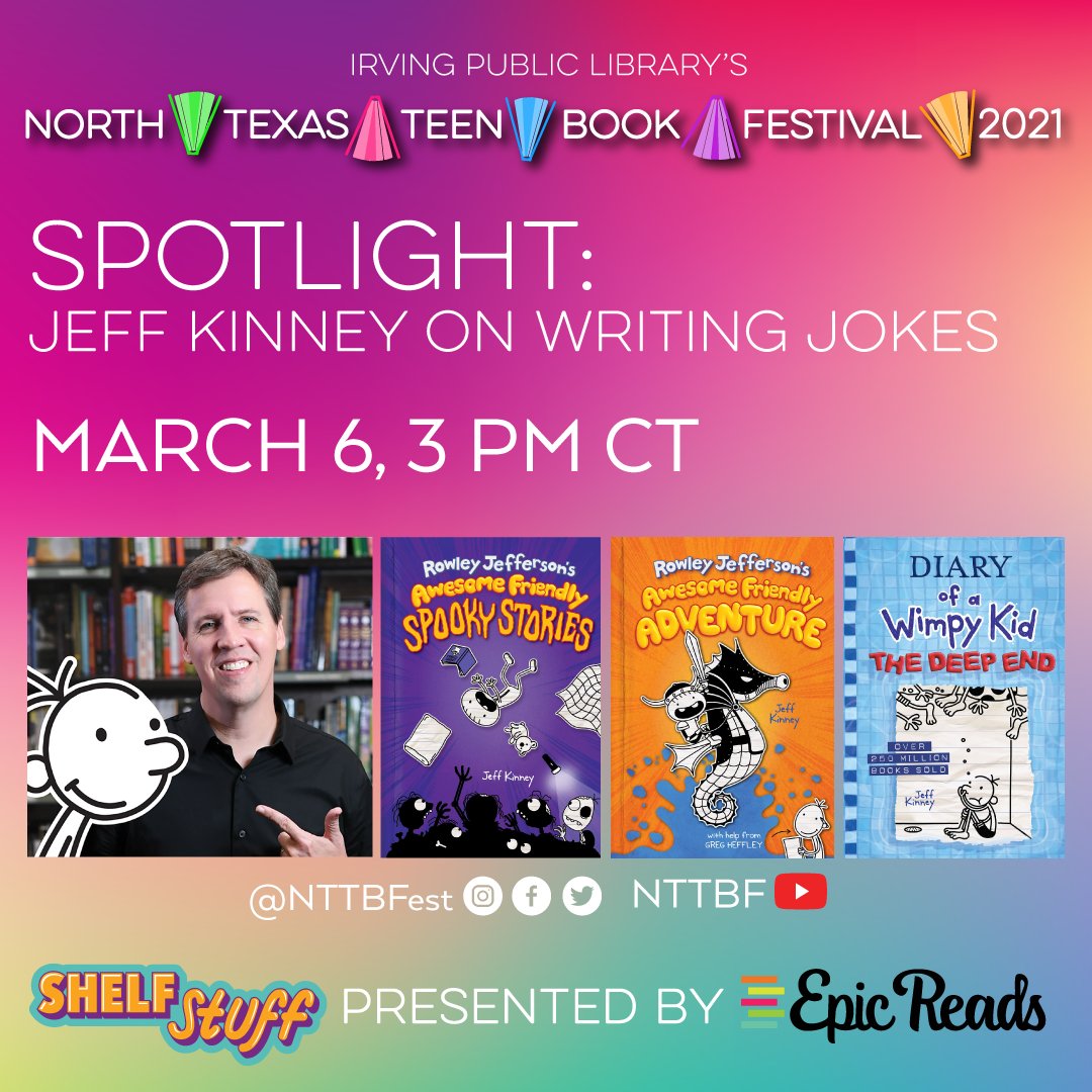Breaking news! <a href="/wimpykid/">Jeff Kinney</a> has joined our #NTTBF21 author line-up! Fans of Diary of a Wimpy Kid and Diary of an Awesome Friendly Kid should definitely attend his spotlight Jeff Kinney on Writing Jokes on March 6! Visit NTTBF.org for details. #WimpyKid #EndlessStories