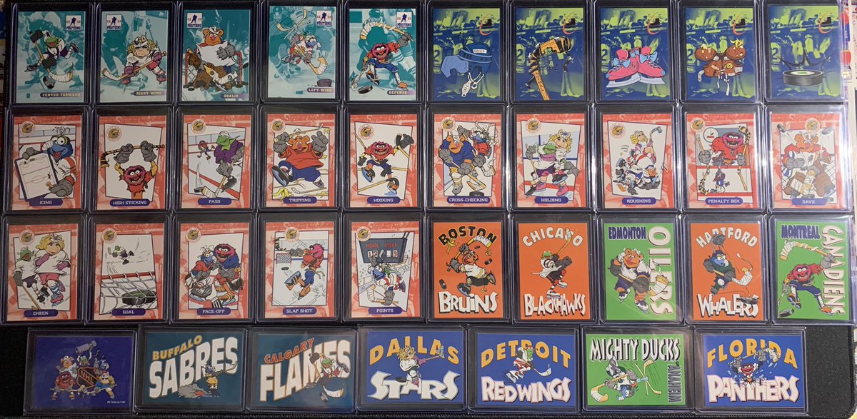 skinneth's tweet image. Took me a while, and I blame @DrGSteindog, but I finally finished the Muppets Take the Ice Set from 1994. #ihaveaproblem #cardboardcrack #hockeycards