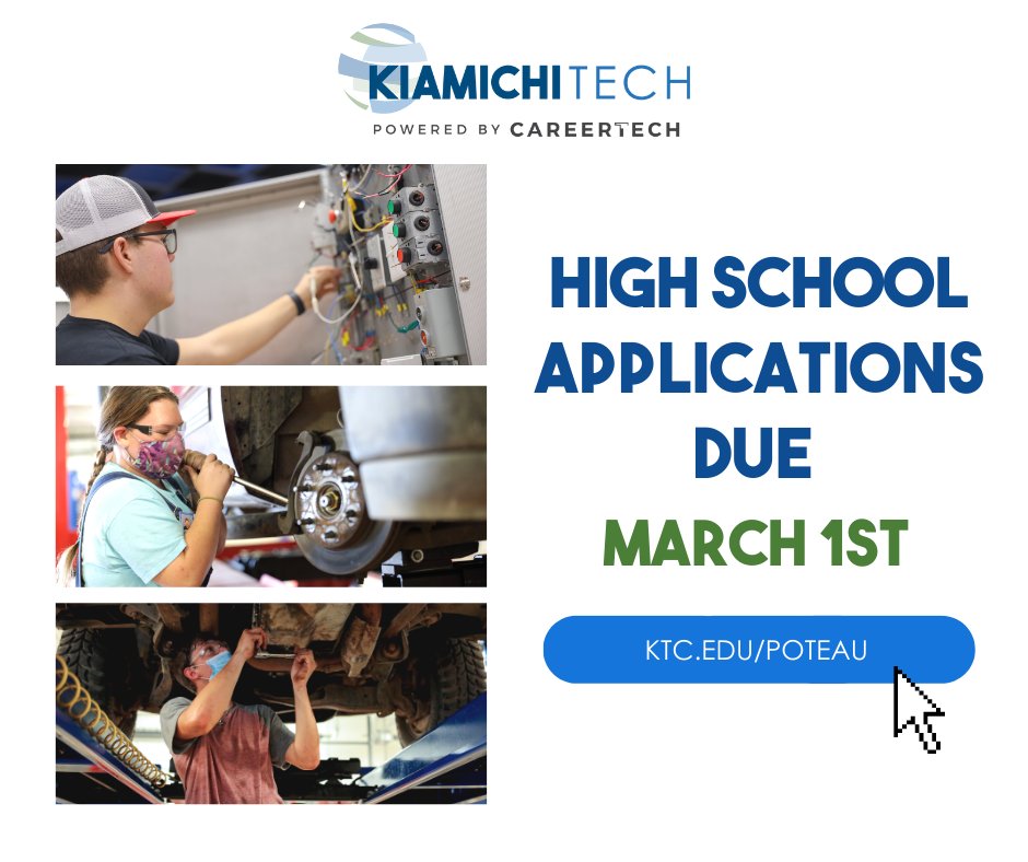 ⌛There is still time to submit your application for the 2021-2022 School Year ⏳.

The high school application deadline is fast approaching. Make sure to have application turned in by March 1st.

Visit ktc.edu/poteau to fill out high school application.