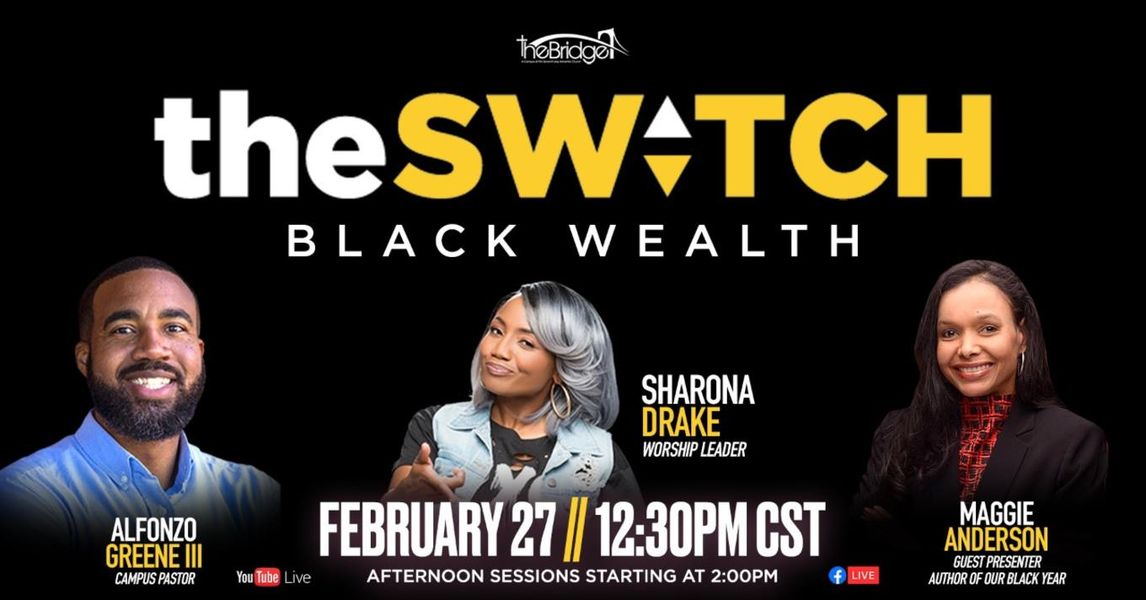Close Black History Month in faith! Join me for Saturday service at The Bridge SDA Church. Pastor invited me to preach truth to power, as we make united commitment to Buy Black, starting w hair care, AKA "The Switch".  Sat, 2/27, 12:30 CST. Watch live at thebridgefcc.com/watch
