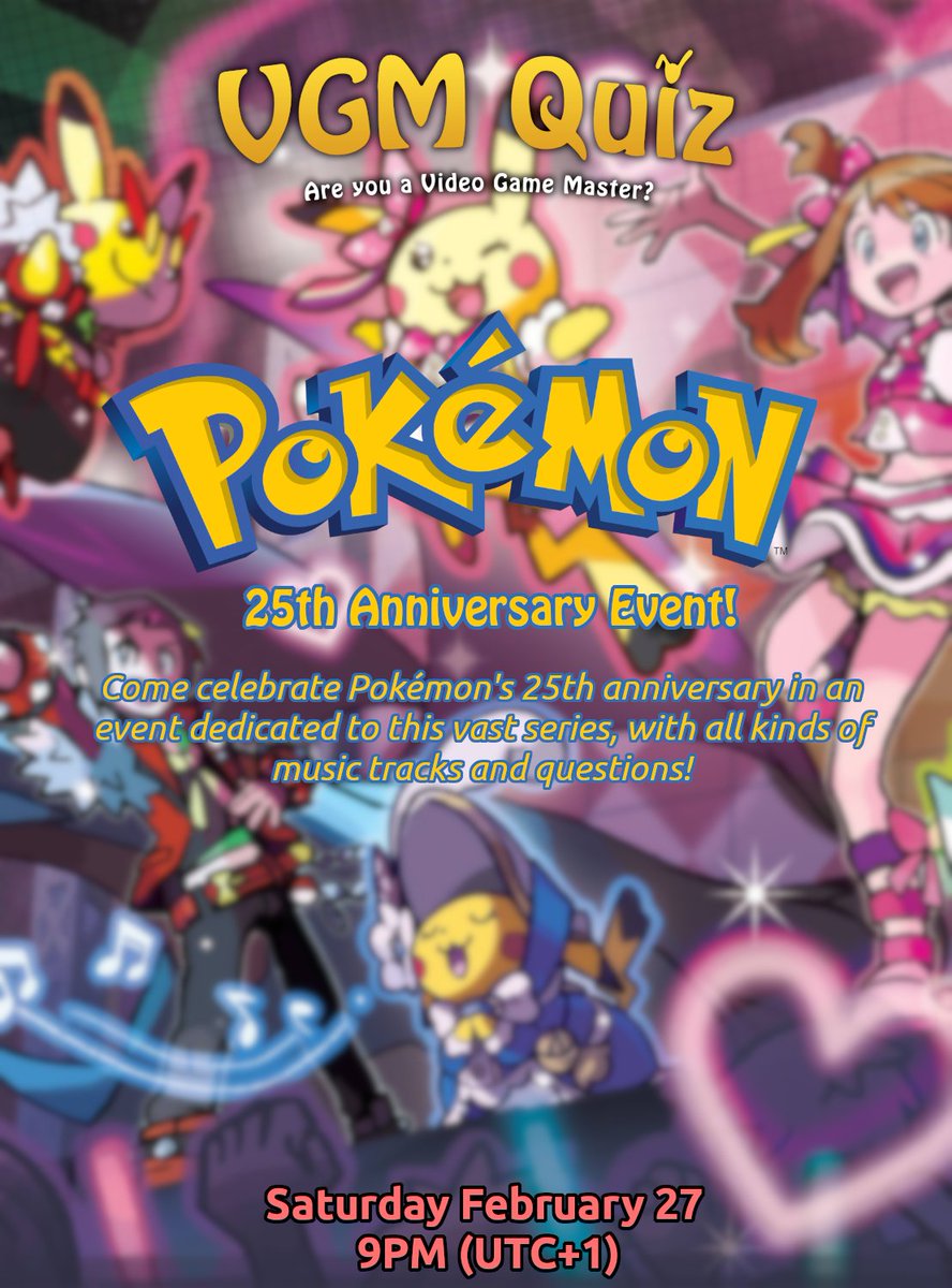 140 Seconds Vgm En Twitter Tomorrow Get Ready For A Big Pokemon Event 60 Minutes Of Pokemon Trivia Questions And Music Excerpts On Https T Co Js3nqv5jqm At 9pm Utc 1 Timezones Https T Co Ilciuz4r7n Https T Co Xwivpq6lom