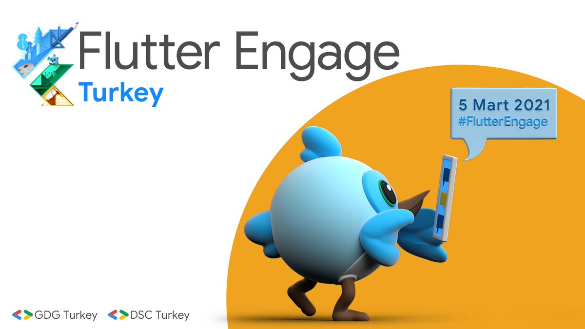 Herkese merhaba!🌌
GDG ve DSC Türkiye olarak düzenlediğimiz #FlutterEngage Türkiye, 5 Mart tarihinde online olarak gerçekleşecek! 

#Flutter teknolojileri ile ilgili önemli duyuruların ve bilgilendirmelerin yapılacağı bu etkinliği biz de sizlere Türkçe olarak ileteceğiz.🎉