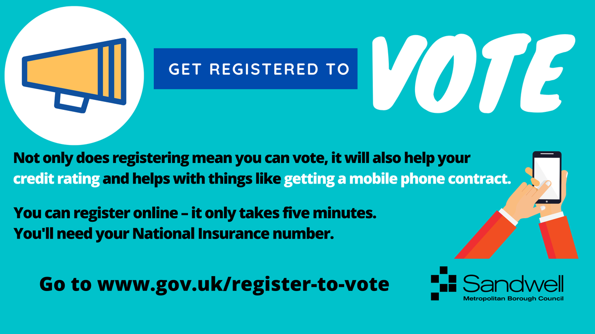 Are you registered to vote? 🗳☑

It's really important that you're registered - and also that you update your details if you change your name or move house.

Not only will it mean you can vote in the elections in May, it also helps your credit rating.

gov.uk/register-to-vo…