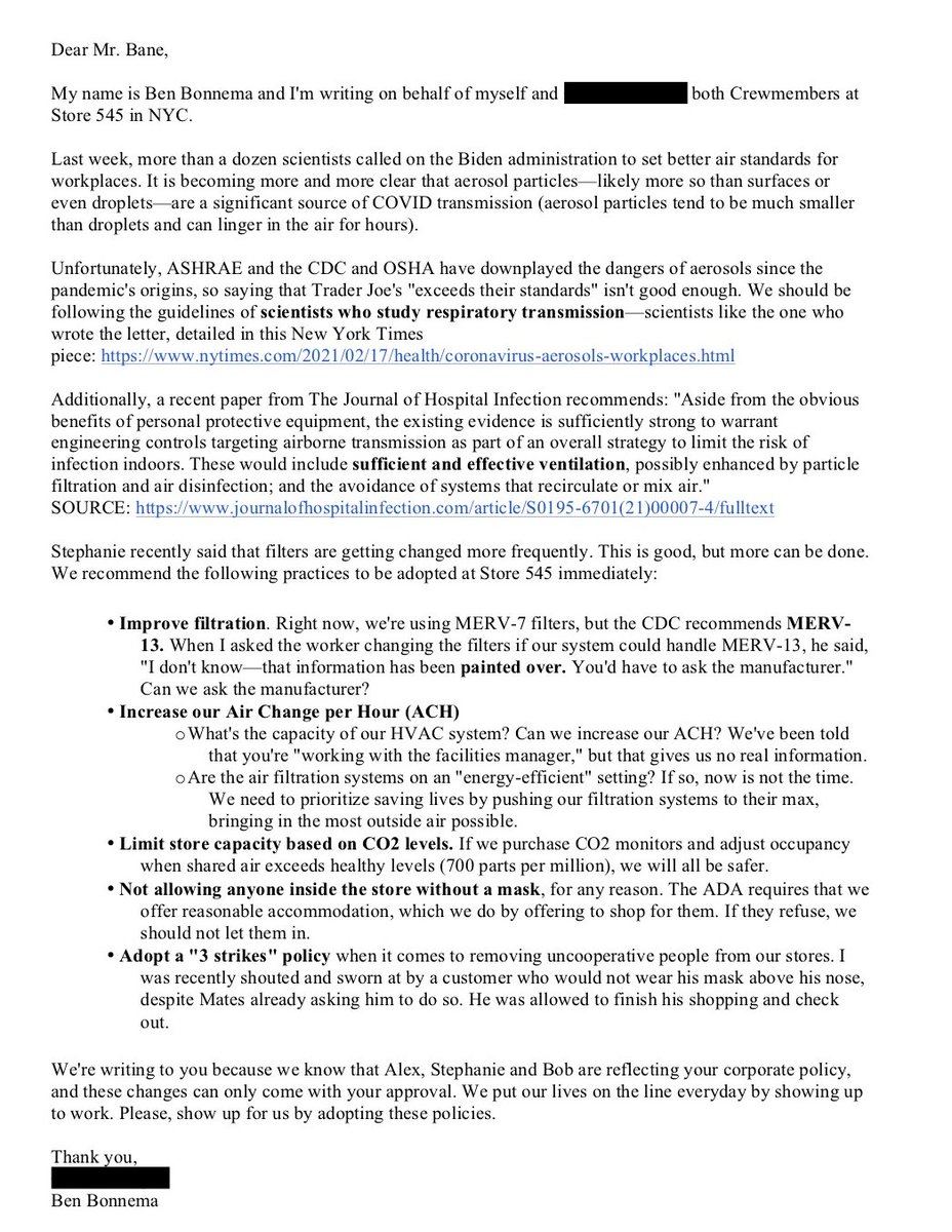 trader joe's just fired me for sending this letter to the ceo, saying i don't share the company values. i guess advocating for a safer workplace isn't a company value?