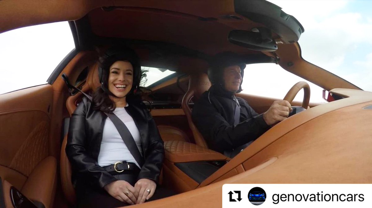 jameijune's tweet photo. With racecar driver, #ButchLeitzinger ‼️🏎💨
#Repost @GenovationCars 
・・・
That smile on @jameijune says it all about the all-electric GXE supercar and Jamei knows a thing or two about supercars!

#Genovation #GXE #itsElectric #electricCorvette #electricsupercars #electriccars https://t.co/UqdXdI42I8