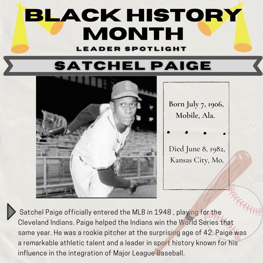 WKULeadership's tweet photo. Check out this leader in the spotlight! ------->
February is Black History Month!!!!
& We are looking at legendary MLB pitcher....
Satchel Paige! βΎοΈβοΈ
What leader do YOU want to see in the spotlight next? Let us know in the comments!
#leadershio #wku #orglead #BHM https://t.co/1OVstr3Kv2
