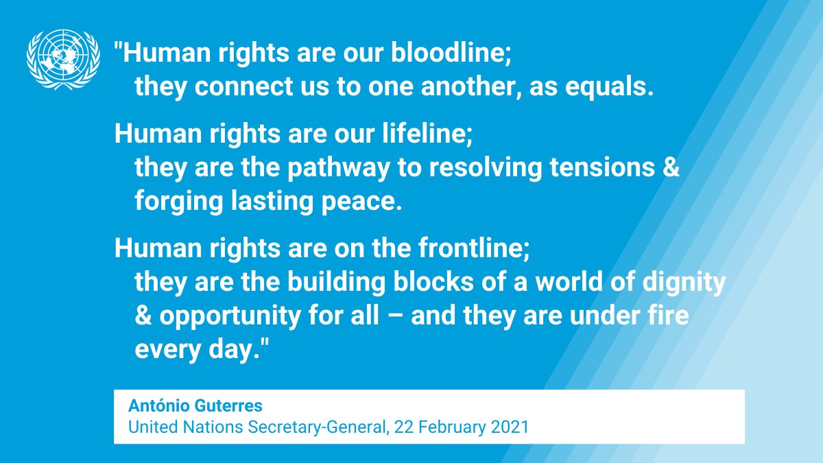 Human rights are our bloodline and our lifeline, but they are under attack every day, <a href="/antonioguterres/">António Guterres</a> at this week's Human Rights Council. bit.ly/3sg1ms6 #StandUp4HumanRights