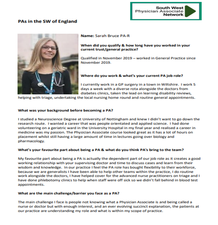 SWPANPAs's tweet photo. 🌟Meet our PAs in the SW of England👏
  
Today meet Sarah, a primary care PA in Wiltshire #PAsinprimarycare
@BSW_STP 
 
Plenty more SW PAs to meet EACH DAY this week in our end of Feb special &amp; look on our SWPAN website https://t.co/nB4tsBLJH6